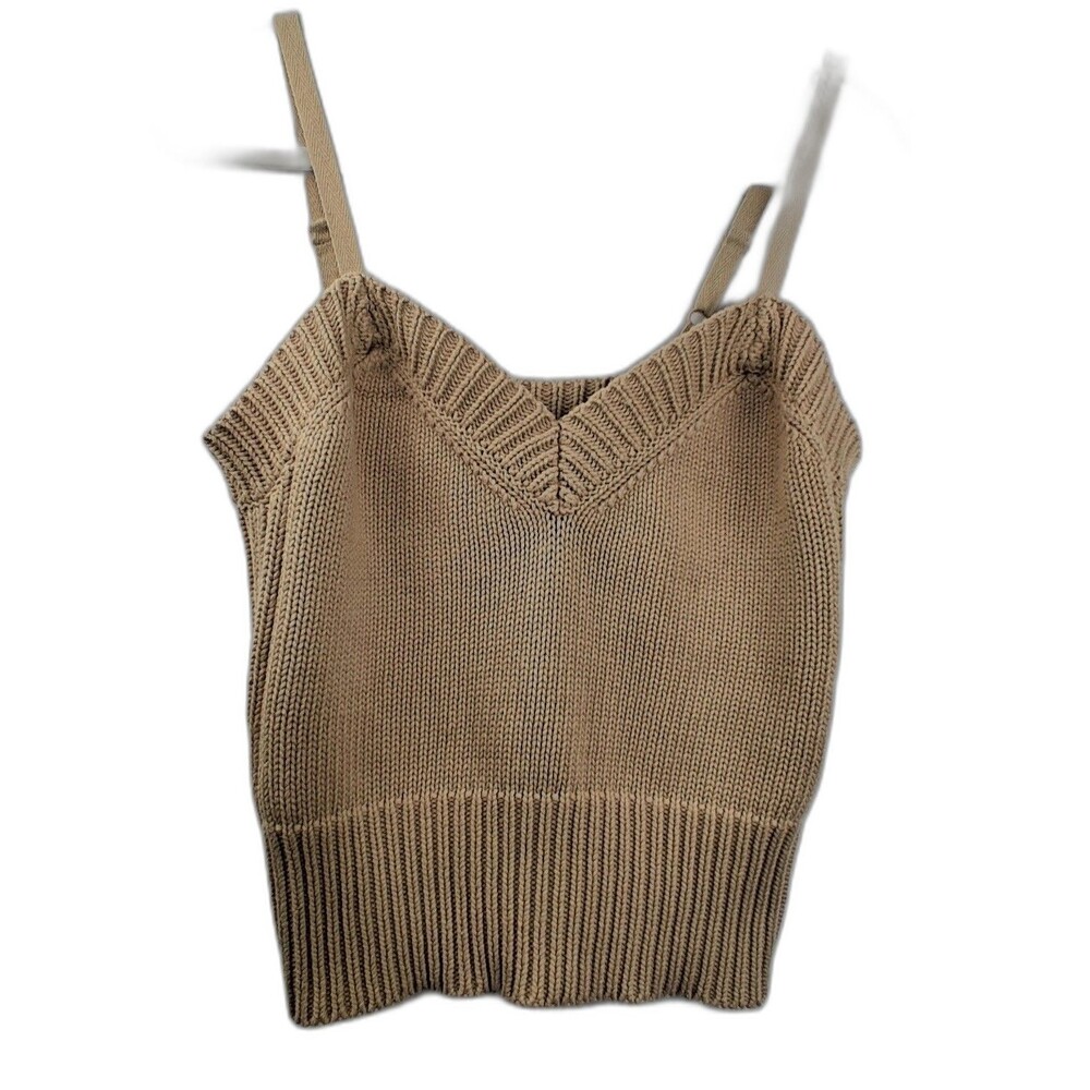 Vintage Moda International Knit Tank Tan Adjustable Straps Size L 90s Y2K